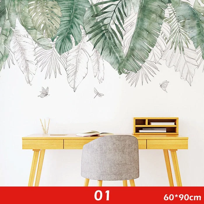 29 Kinds Big Green Leaves Wall Stickers for Living Room Bedroom Dining Room Decoration Wall Decals Poster Murals Baby Nursery