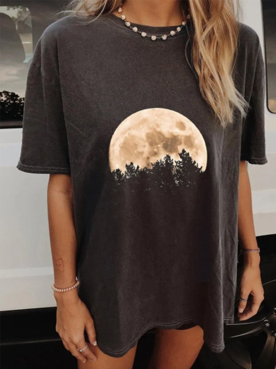 Casual fashion round neck loose cotton T-shirt