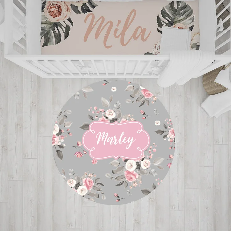 Personalized Lovely Kids Flower Round Rug|R106