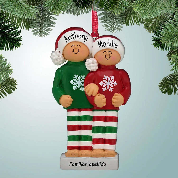 Navidad-Muñeco Ornamento Navideño 2 Nombres y Texto Personalizados Adorno de Madera