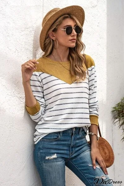 Striped Round Neck Long Sleeve T-Shirt