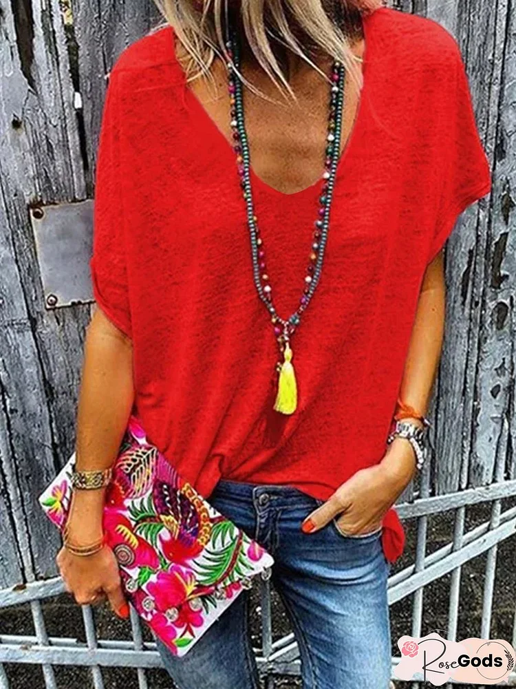 Red Casual Solid Top