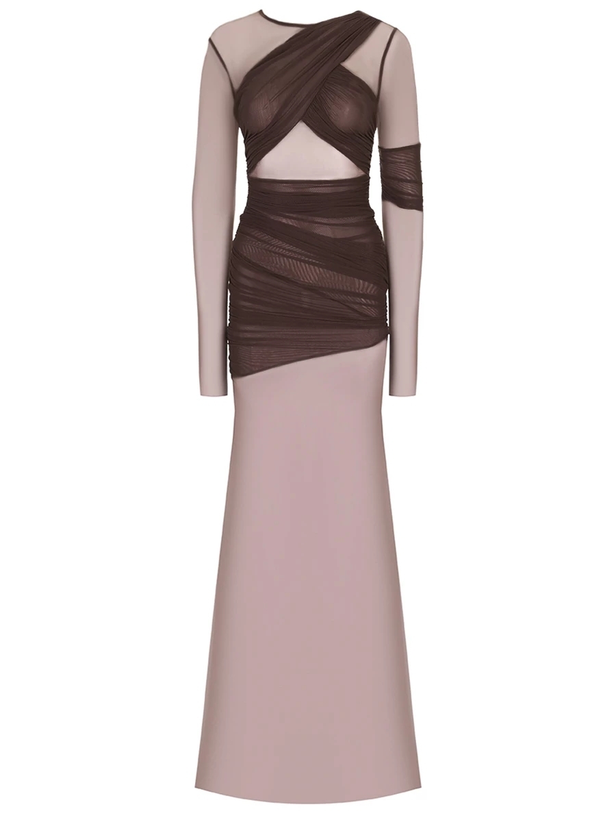 Elegant Mesh Patchwork Long Sleeve Bodycon Party Club Evening Dress Sexy Double Layer Perspective Vestido Autum Clothing