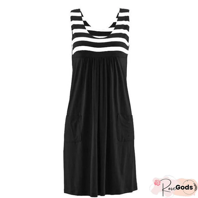 Fashion Striped Dress Large Size Summer Dress Loose Simple Sleeveless Dress Women's Clothing