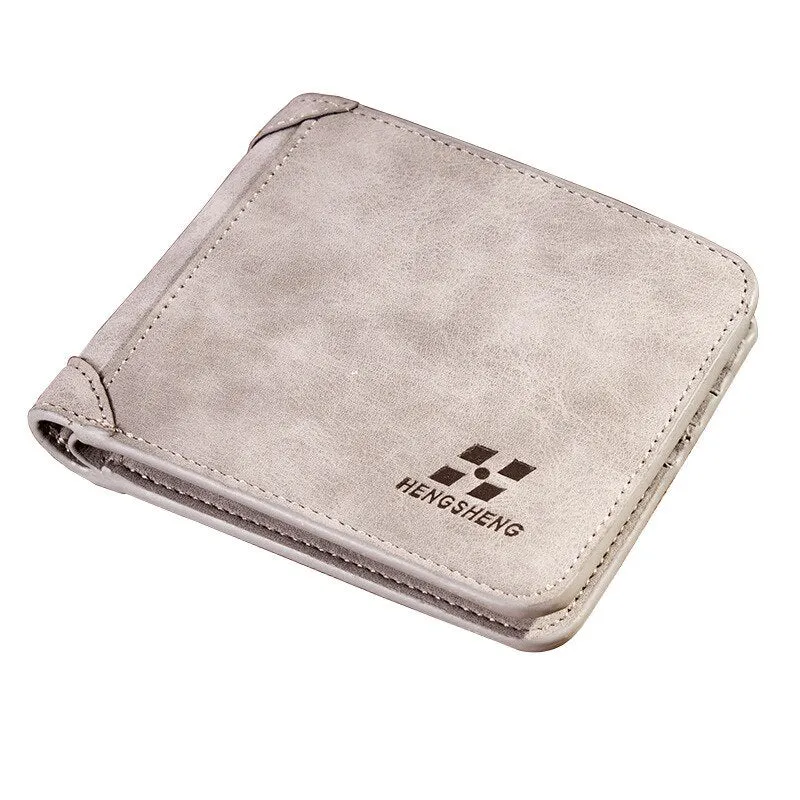 New Men's Wallet Short Frosted Leather Wallet Retro Three Fold Vertical Wallet Youth Korean Multi-Card Wallet 2020