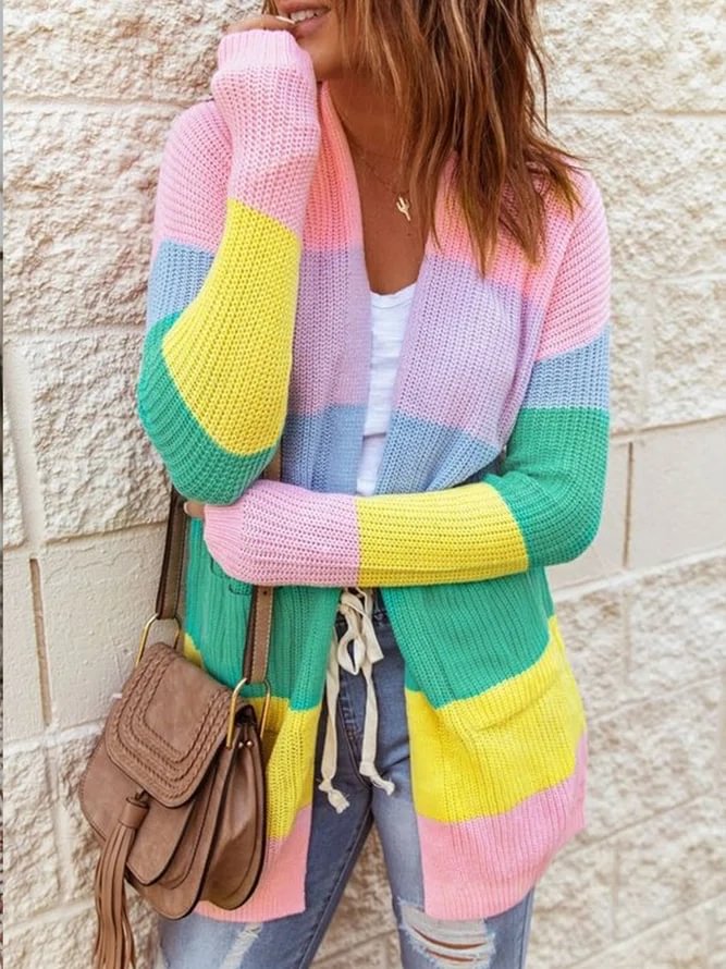 Women's knitted striped cardigan loose jacket