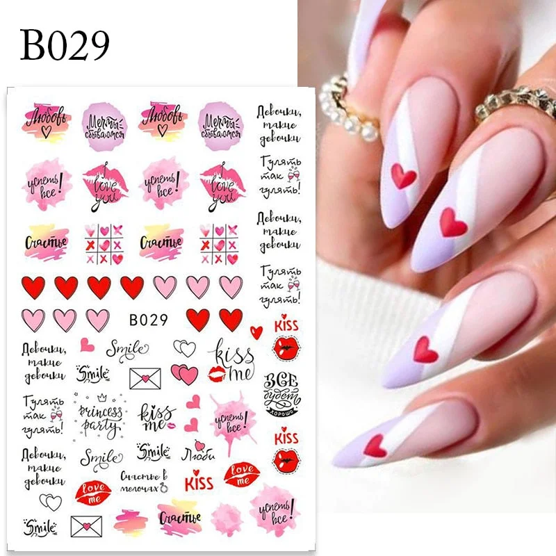 1PC 3D Nail Stickers Red Heart Love Self-Adhesive Slider Nail Art Decorations Valentine's Day Decals Manicure Accessories Tool-Nail Inspo