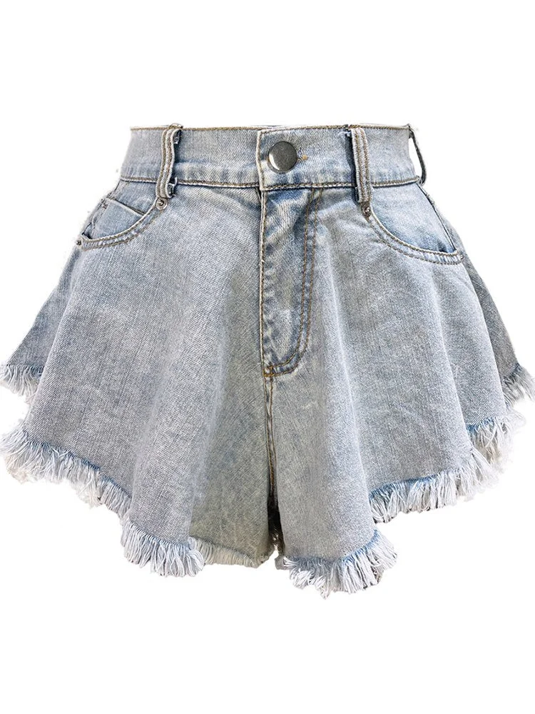 Nncharge New Summer Women Fashion Loose Wide Leg Denim Shorts Female Casual High Waist Solid Color Jeans Shorts