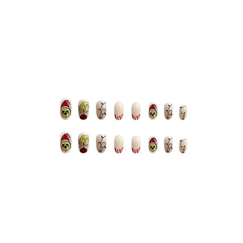 Churchf Churchf And Lovely Sweet Greenky Round Head Nail Christmas Lights French Fake Nail Wear Beautiful Nail Piece