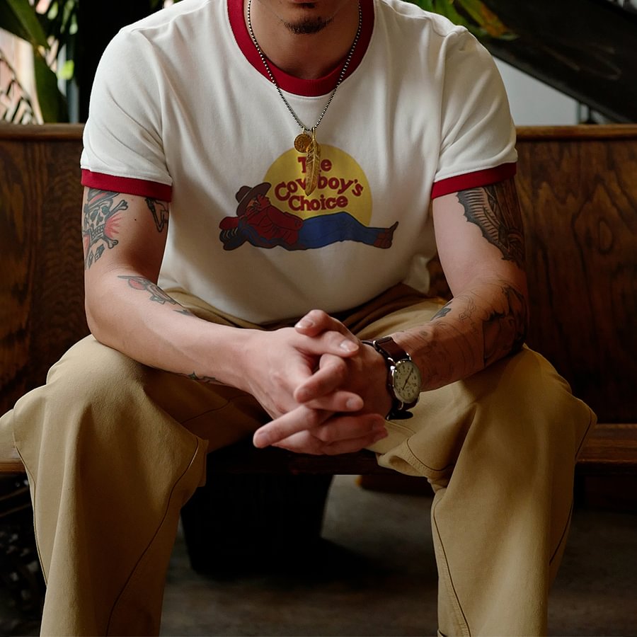 Retro men's western denim casual T-shirt
