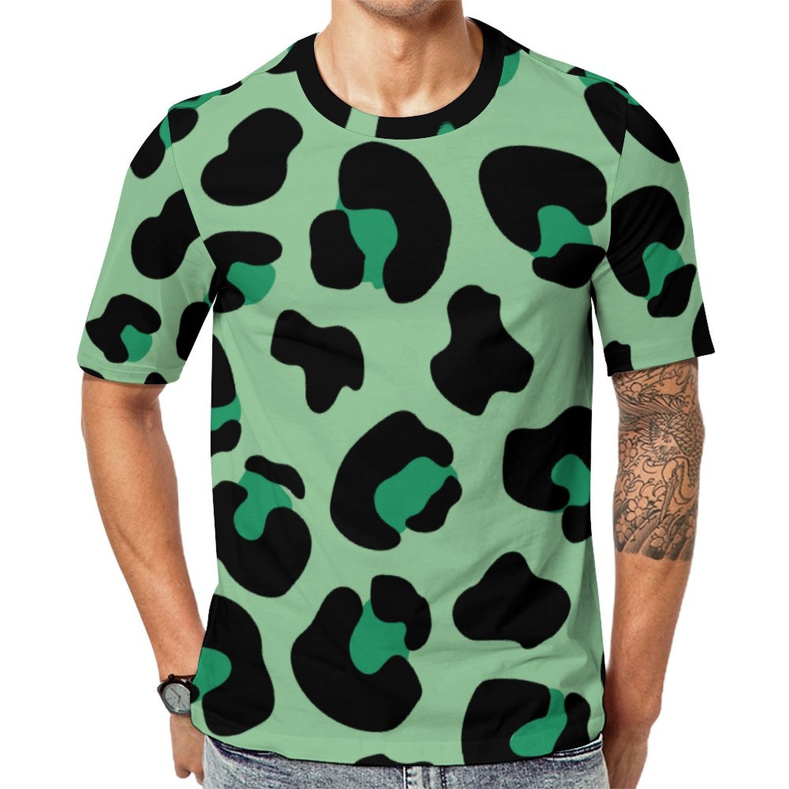 Green Leopard Cheetah Skin Print Short Sleeve Print Unisex Tshirt Summer Casual Tees for Men and Women Coolcoshirts