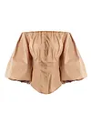 Solid Color Off-The-Shoulder Puff Sleeves Buttoned Shirt Top