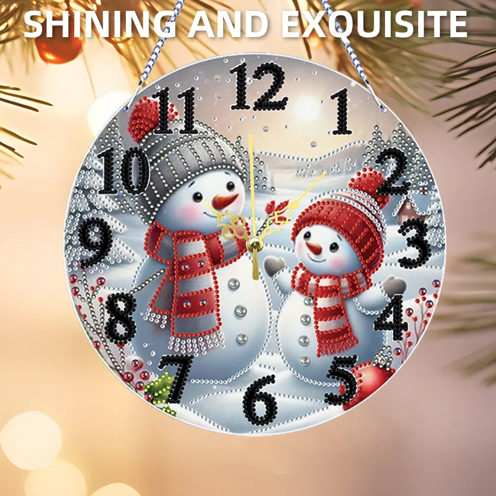 2D Flat DIY Xmas Diamond Painting Ornament with Clock Function Creative Craft