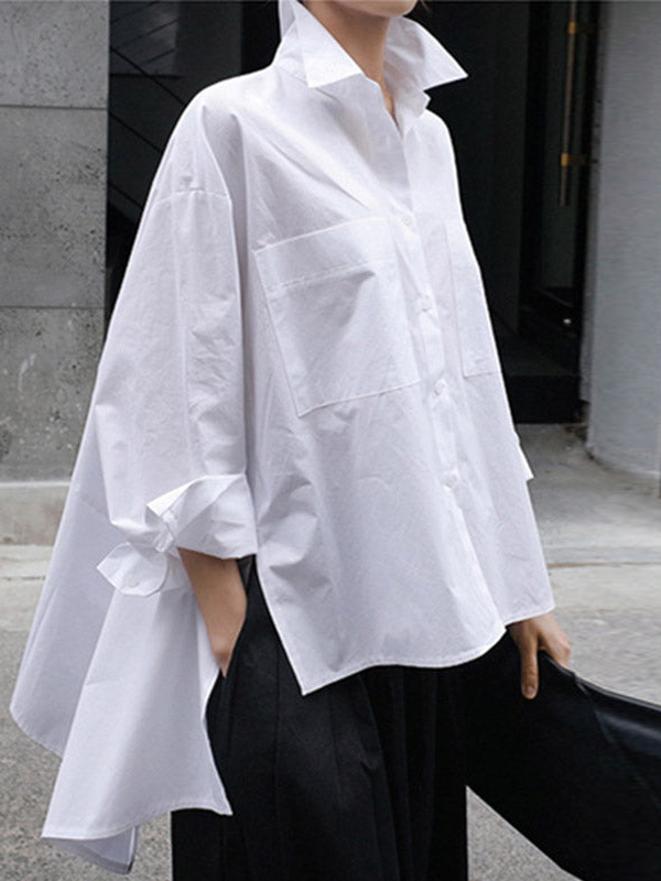 Irregular Solid Color Shirt hjn Shicloths