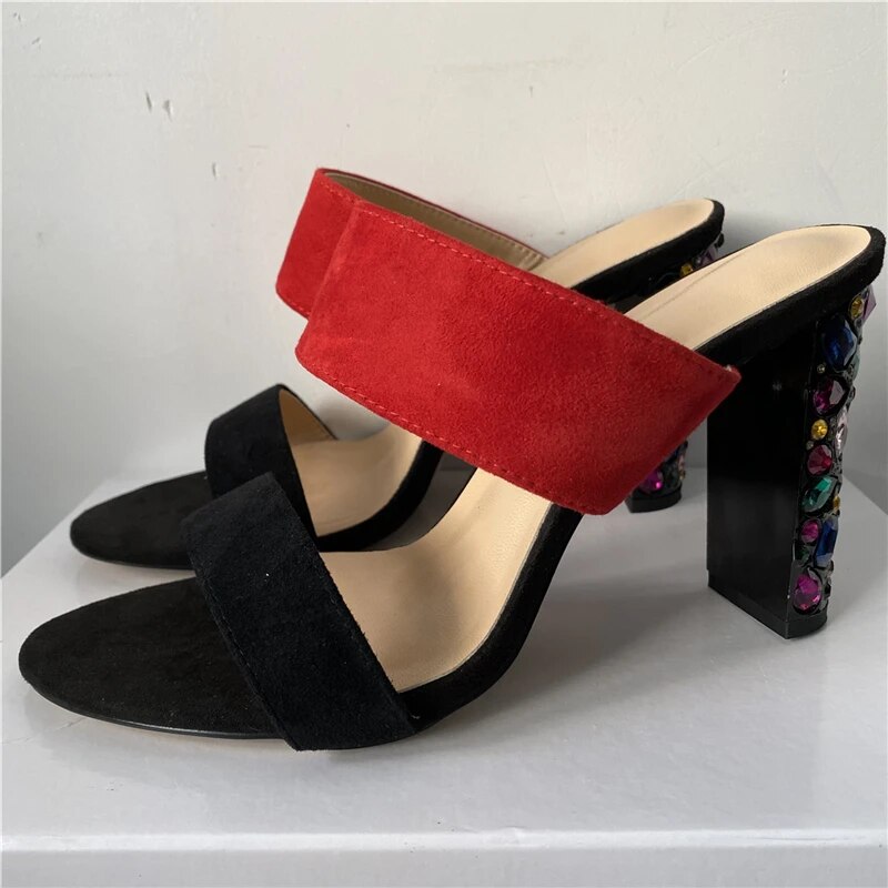 VCSHOES Suede Band Mules For Girls Rhinestone Diamond High Heel Slingbacks Sandals Women