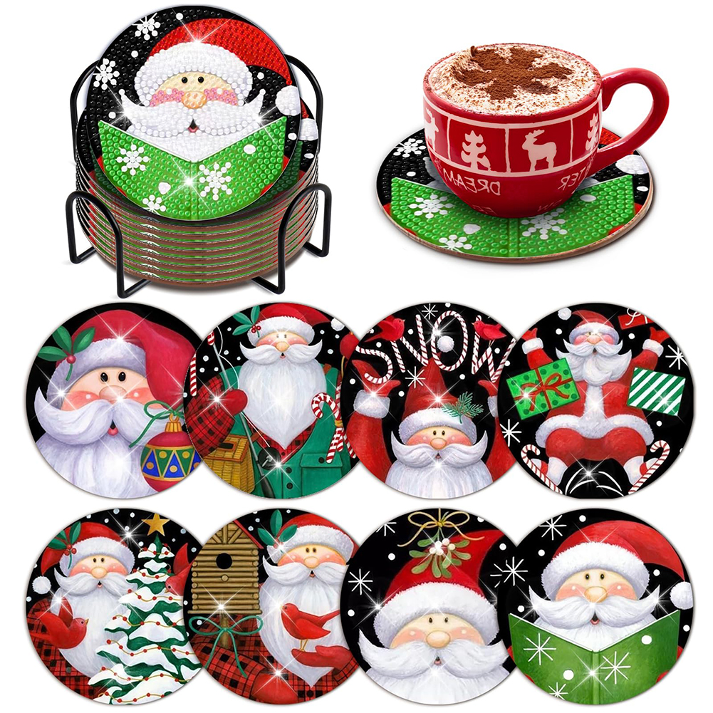 8/9 PCS Acrylic/Wooden Christmas Cup Diamond Painting Crafts Coaster with Holder gbfke