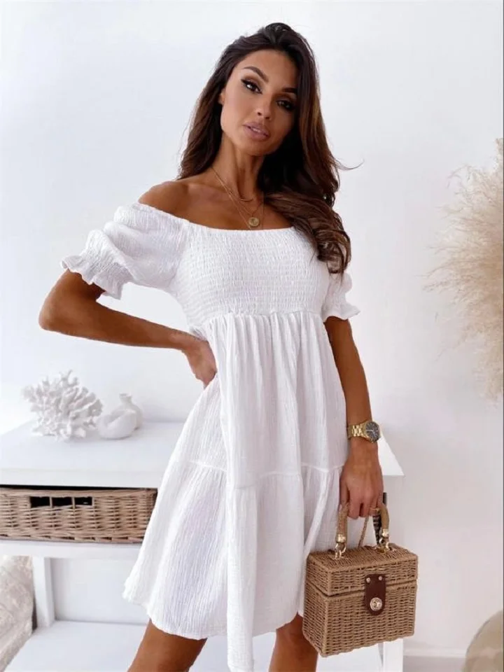 One-neck Chest-wrapped Loose Dress White Dresses