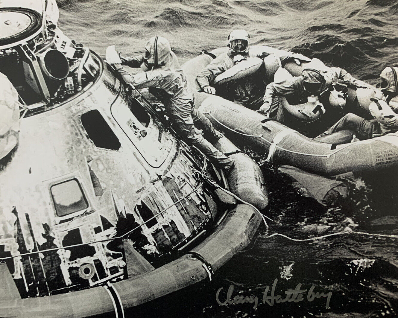 CLANCY HATLEBERG HAND SIGNED 8x10 Photo Poster painting APOLLO 11 RECOVERY AUTOGRAPHED RARE