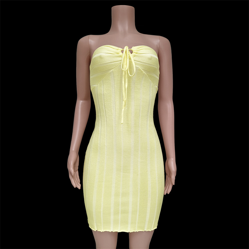 Ootddress Strapless Knit Mini Dresses Women Off-Shoulder Stripe Knitting Bodycon Dress Summer Beach Party Halter Club Streetwear