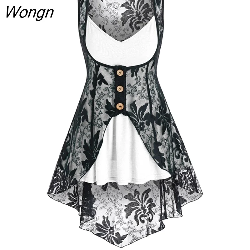 Wongn Two-Piece Set Heathered Flare Cami Top And Pointed Hem Lace Vest Women Twinset Top Tank Top Camis 2023 Spring Summer New