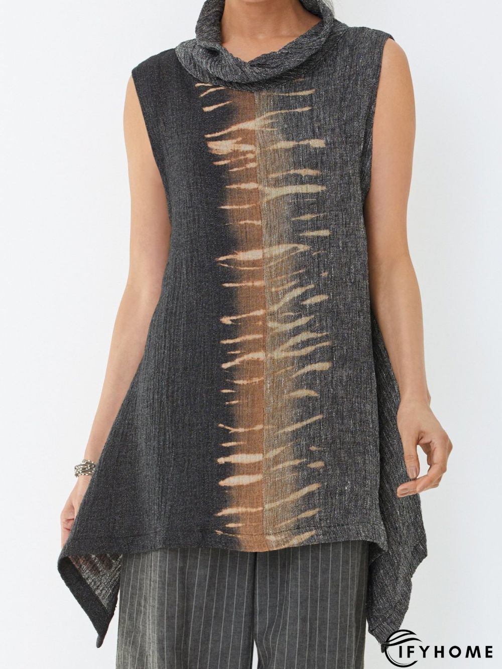 Casual Paneled Sleeveless Ombre/Tie-Dye T-shirt | IFYHOME