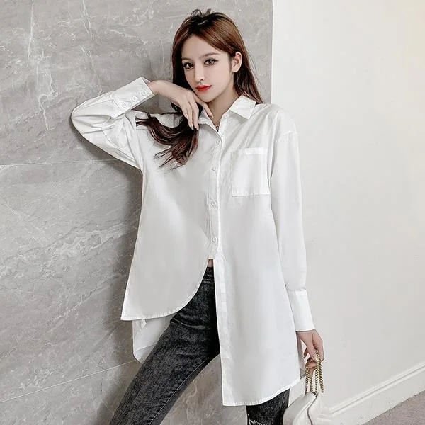 omychic white cotton autumn korean style plus size Casual loose shirt women blouse 2020 clothes ladies tops streetwear