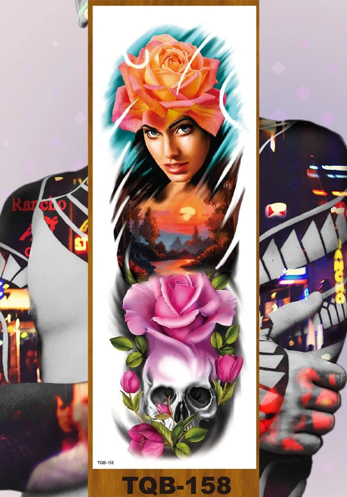 Full Flower Arm Temporary Tattoo Stickers Man Woman Girls Body Leg Fake Tatoo Sexy Beauty Snake Bear Owl Fox Mermaid Egypt Queen