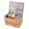 Portable Wicker Rattan Outdoor Camping Picnic Bag Food Container Basket