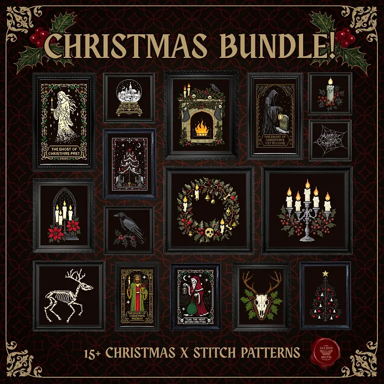 16 Gothic Christmas Counted Cross Stitch Patterns | Digital PDF Bundle