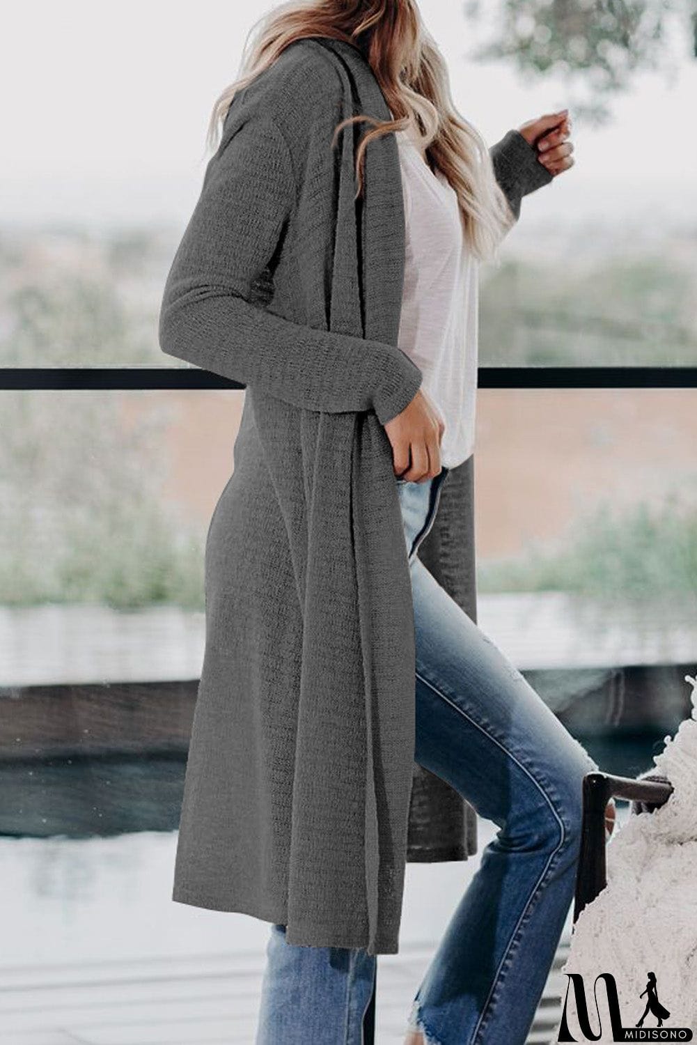 MidiSono - Slouchy Pocketed Knit Longline Cardigan