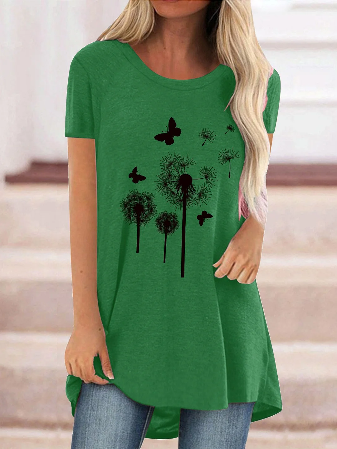 Women Half Sleeve V-neck Solid Color Dress