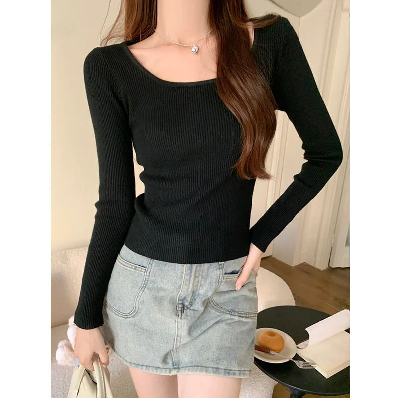Toloer Autumn And Winter Design Low Collar Bottom Shirt Female Long Sleeve Inside The Korean Version Of The Slim Show Thin Simple Wool Knit Jacket-Outfit Ideas