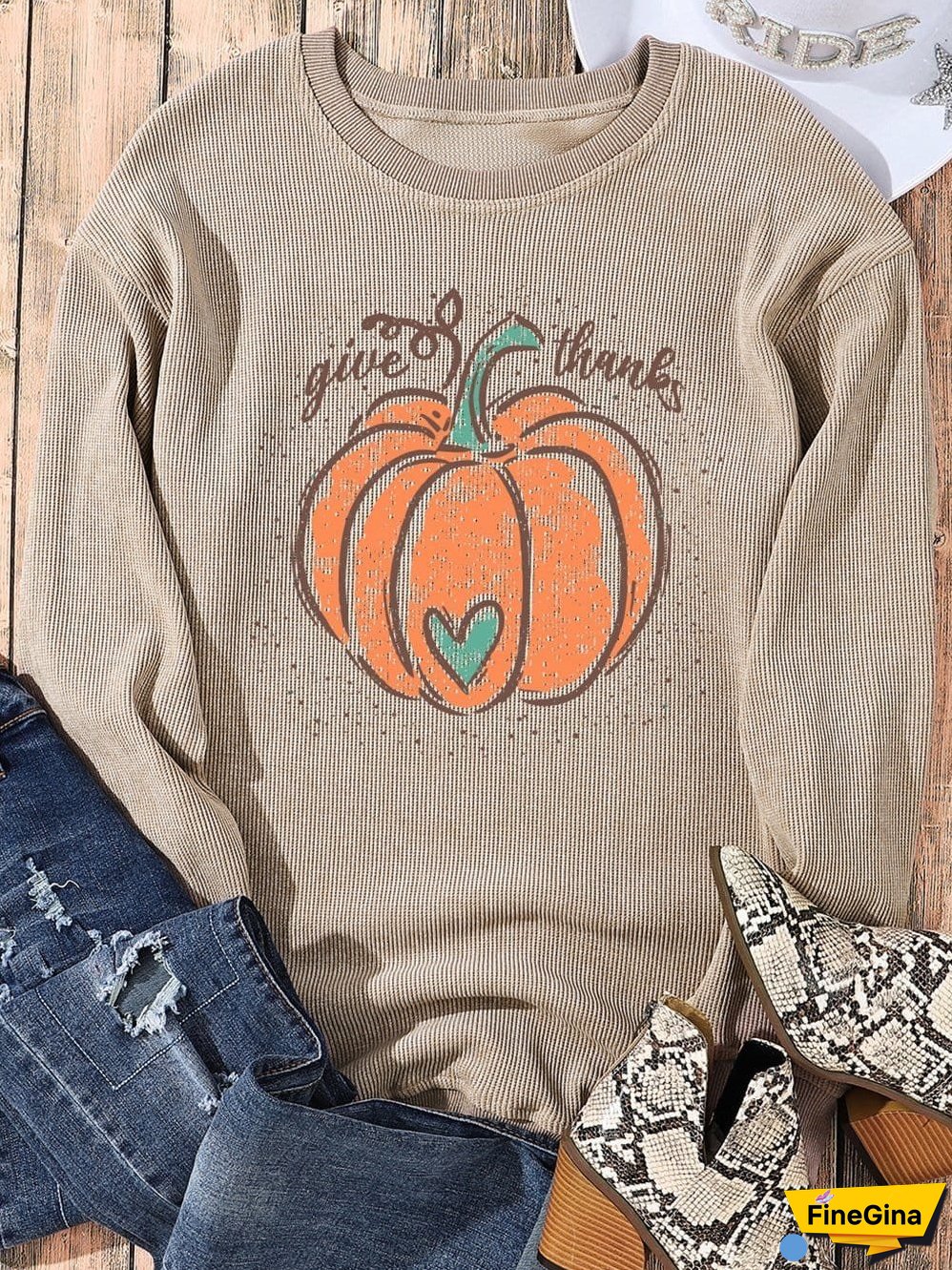Pumpkin Graphic Corded Sweatshirt with Thankful Vibes
