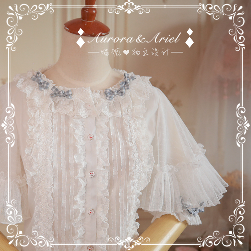 Elegant Chiffon Lace Blouse with Bow Tie - by AAlolita