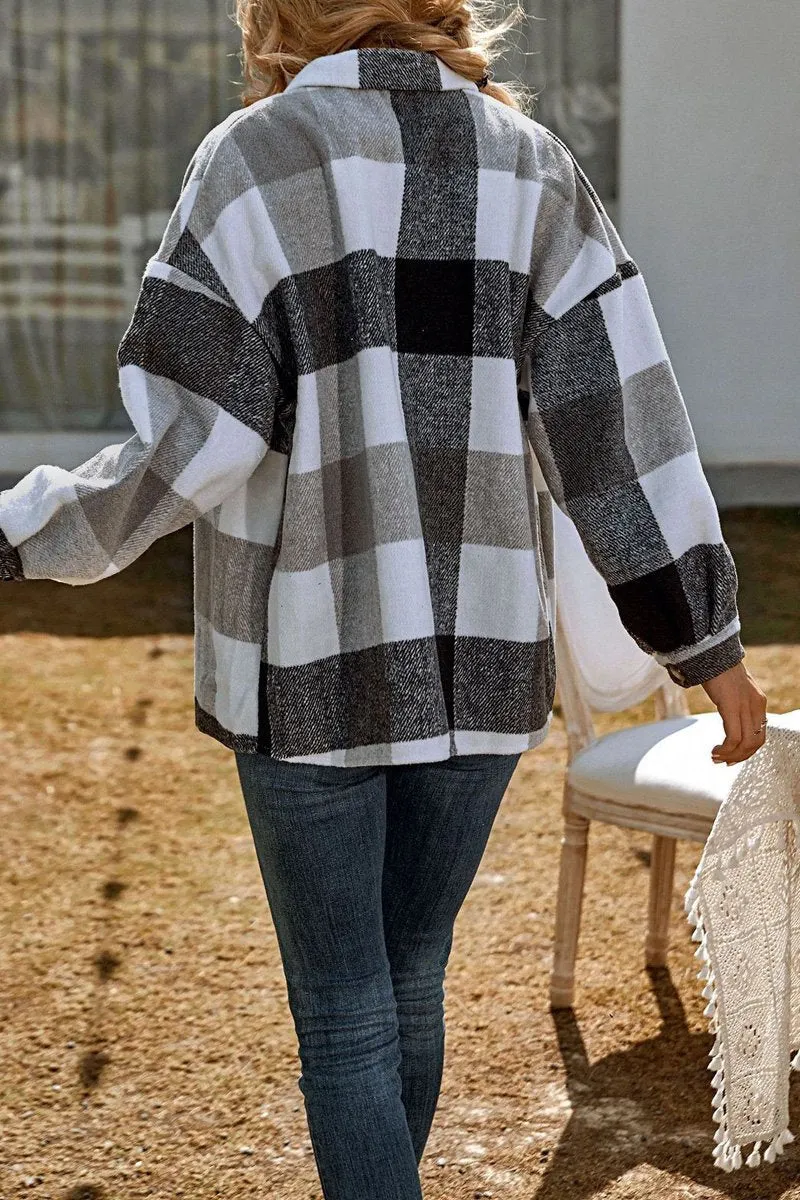 Casual Plaid Print Long Sleeve Coat