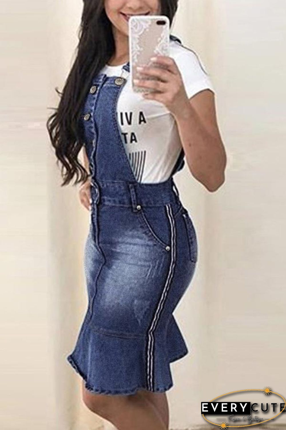 Slim-fit Buttocks Denim Suspender Dress P14862