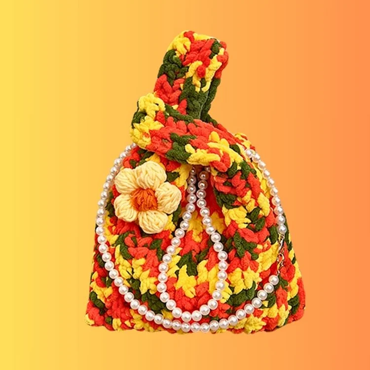 Lulusnow Handmade Yellow Pearl Tote Crochet Bag