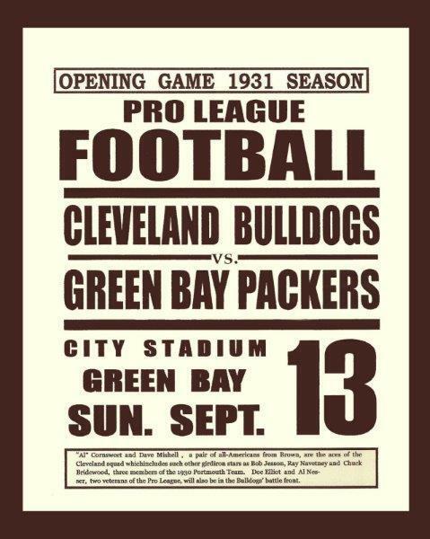 CLEVELAND BULLDOGS vs GREEN BAY PACKERS 1931 Opening Game 8 x 10 Photo Poster painting Poster