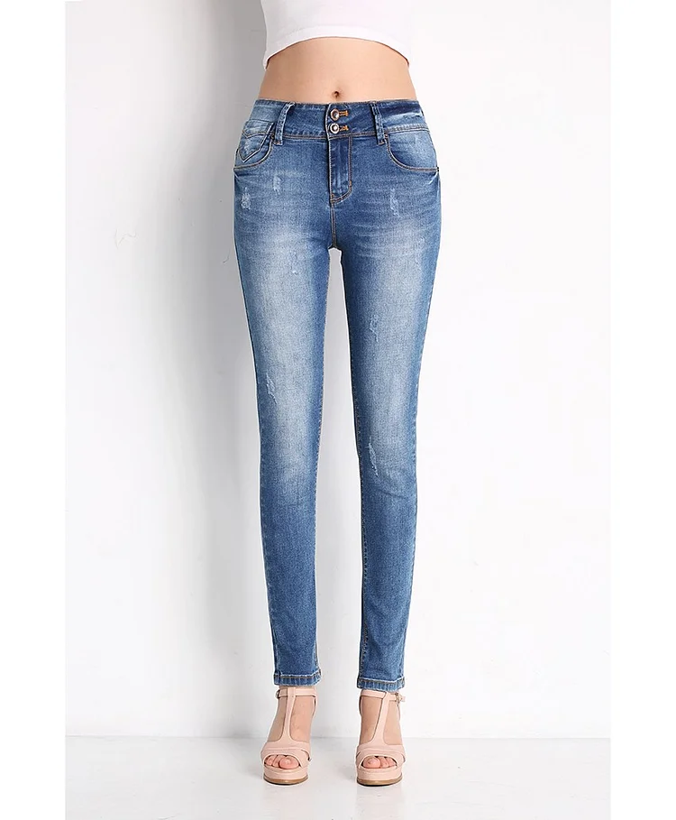 Office Women's Classic Stretch Skinny Jeans Woman Blue Denim Pencil Pants Jeans For Women