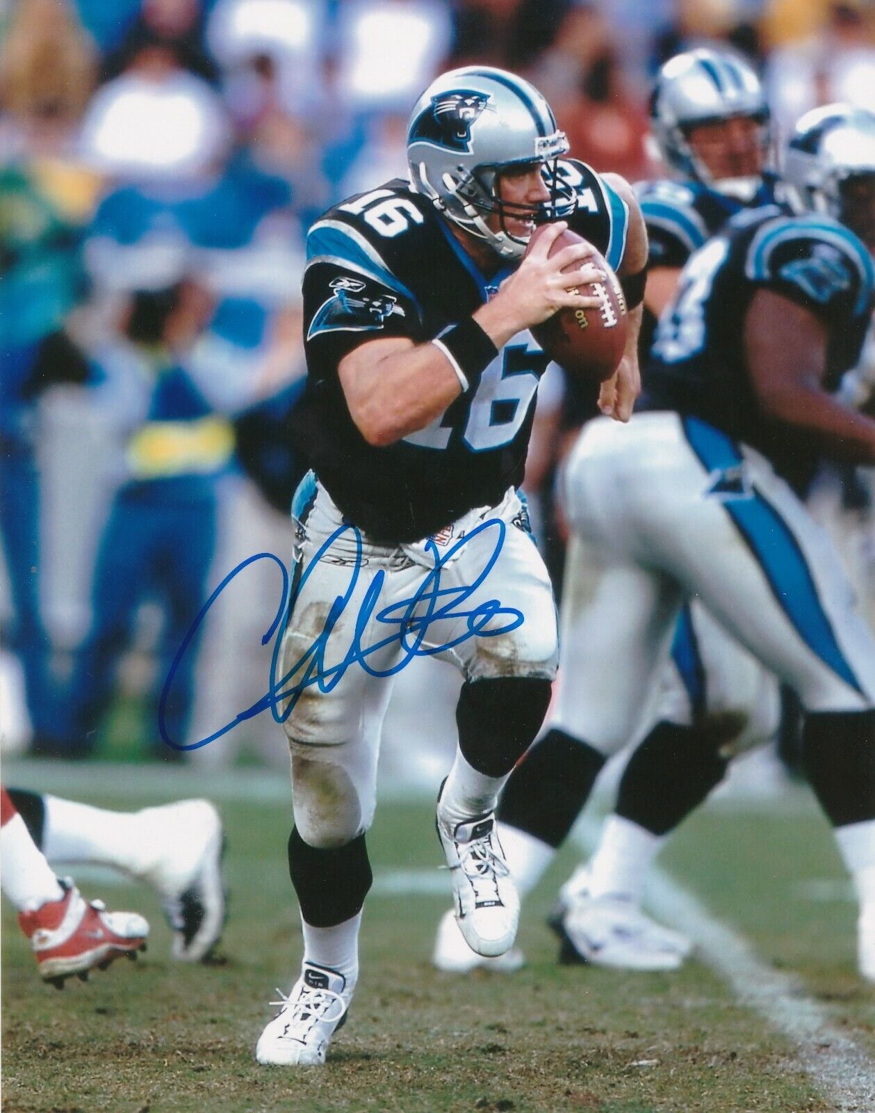 CHRIS WEINKE CAROLINA PANTHERS ACTION SIGNED 8x10