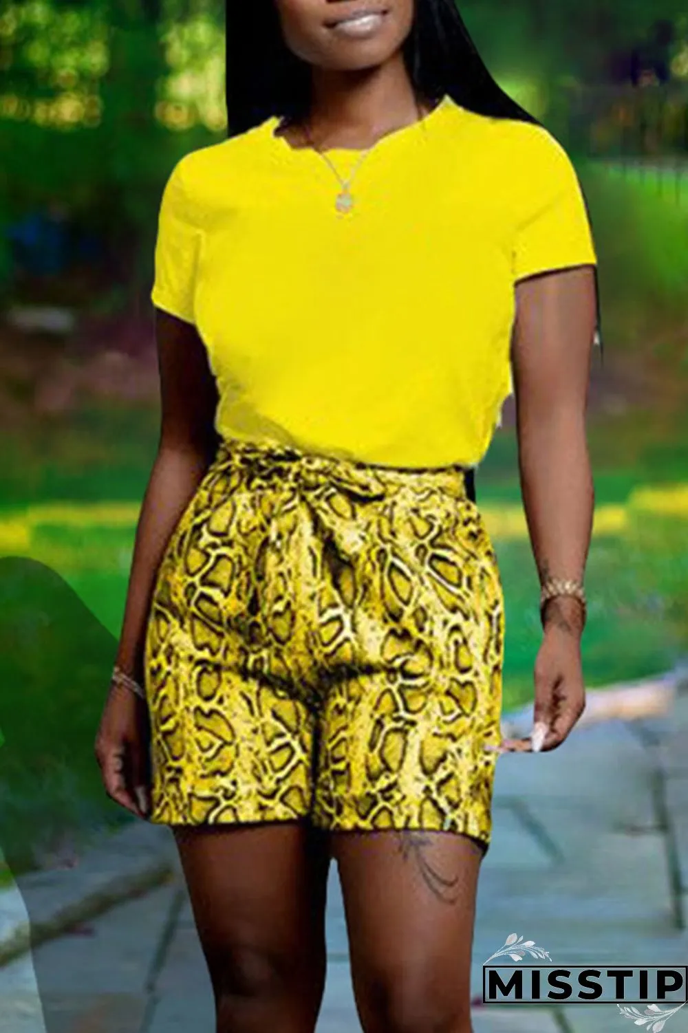 Green Casual Print Patchwork O Neck Short Sleeve Two Pieces