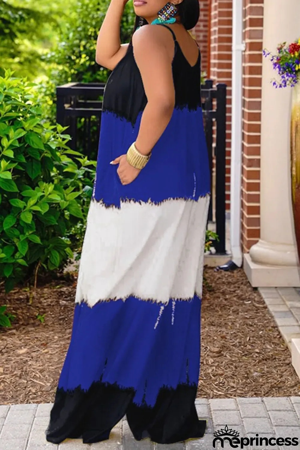 Yellow Casual Print Patchwork Spaghetti Strap Plus Size Jumpsuits