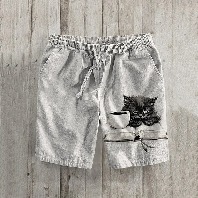 Vintage Black Cat Japanese Art Casual Shorts