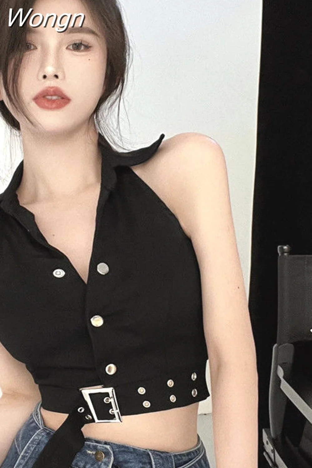 Wongn Crop Top Women Clothing Backless Slim Fit Fashion Tanks 2023 Ropa Mujer Harajuku Y2k Tops Korean Summer Harajuku Camis