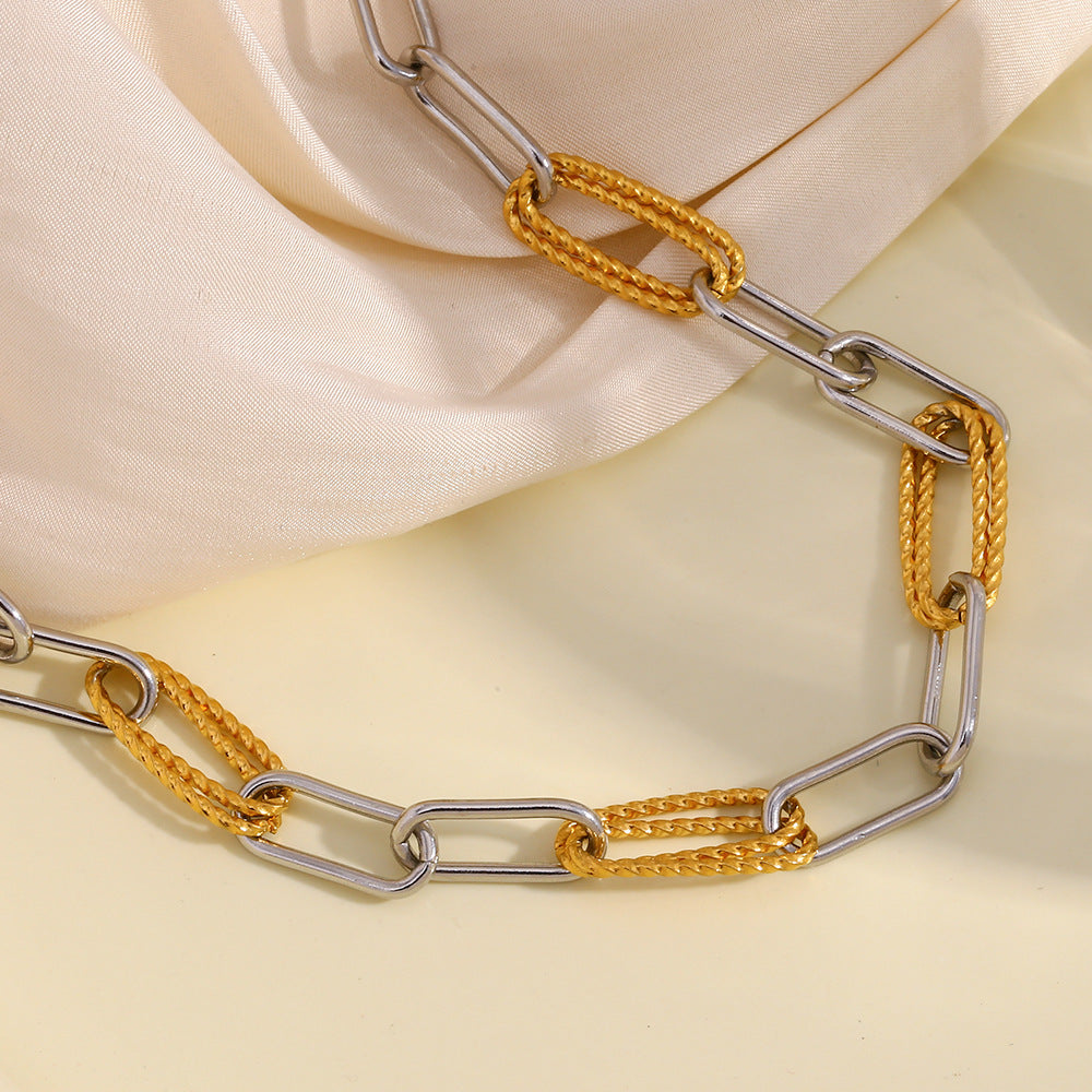 Simple And Versatile Personality Necklace Stainless Steel Plated 18K Gold Personality Paper Clip Twist Combination Chain