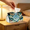 (25cm)Gold Galaxy Blue Wolf DIY Diamond Painting PU Tissue Holder Box