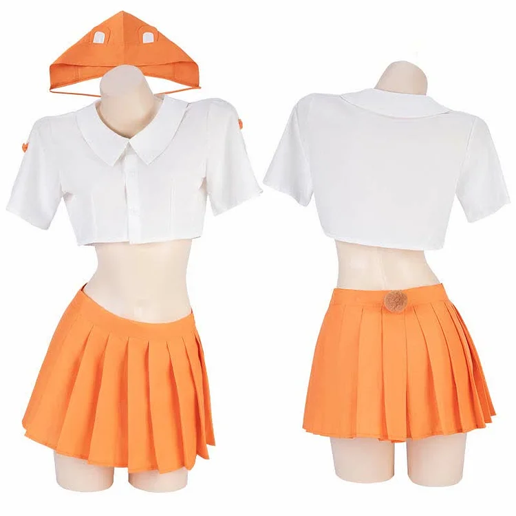 Lapel Slit Top Pleated Skirt Lingerie Set With Hamster Ears Hat - Modakawa Modakawa