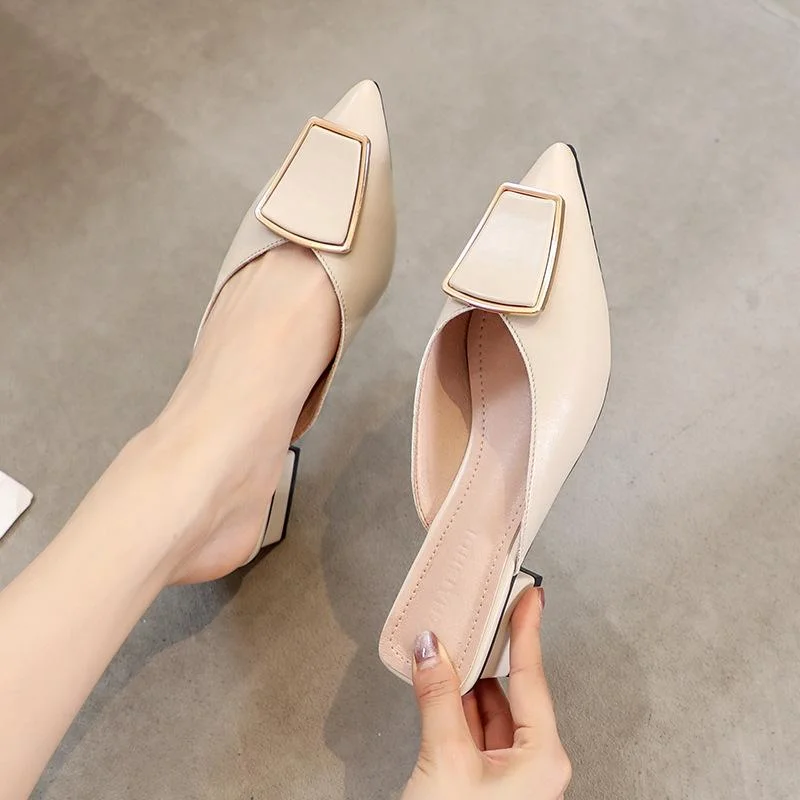 Bag pointed thick heel high heel Muller sandals and slippers