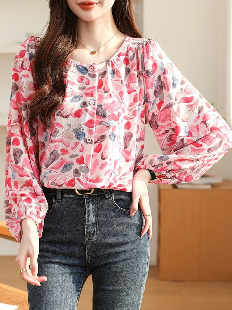 Round Neck Floral Shirt-Pink