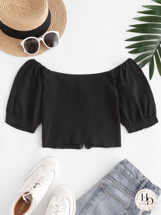 Chain Pull Ring Zippers Cropped Knitwear